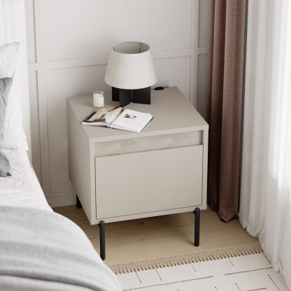 Decortie Mott 1 Drawer Nightstand Bedside Cabinet Sandstone with Black Metal Legs - Image 5
