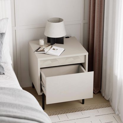 Decortie Mott 1 Drawer Nightstand Bedside Cabinet Sandstone with Black Metal Legs - Image 3
