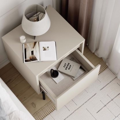 Decortie Mott 1 Drawer Nightstand Bedside Cabinet Sandstone with Black Metal Legs - Image 4