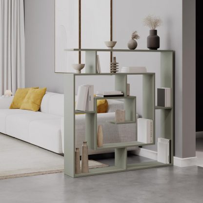 Decortie Labirent Modern Bookcase Display Unit Ash Green 129cm High - Image 4