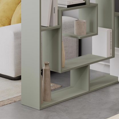 Decortie Labirent Modern Bookcase Display Unit Ash Green 129cm High - Image 5