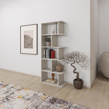 Decortie Tapi Modern Bookcase Display Unit Sandstone Tall 159cm - Image 4