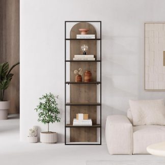 Decortie Archy Modern Bookcase 5-Tier Wall Mounted Shelf Dark Oak 180 cm