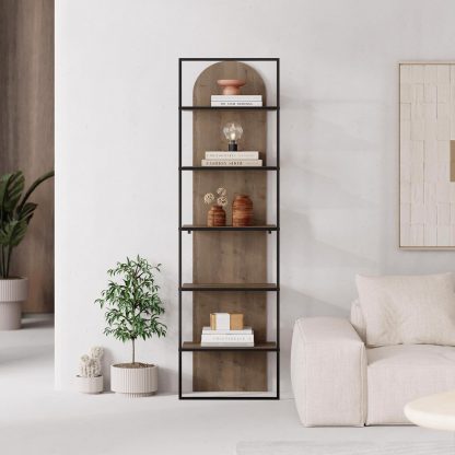 Decortie Archy Modern Bookcase 5-Tier Wall Mounted Shelf Dark Oak 180 cm