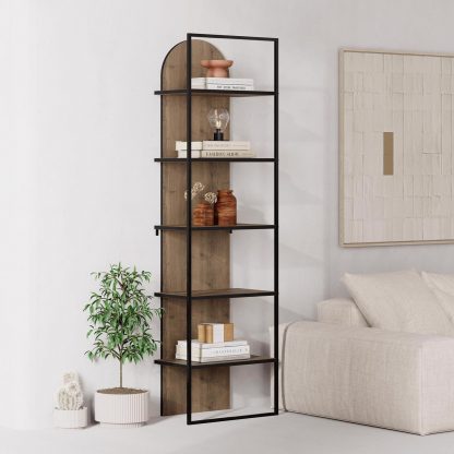 Decortie Archy Modern Bookcase 5-Tier Wall Mounted Shelf Dark Oak 180 cm - Image 4