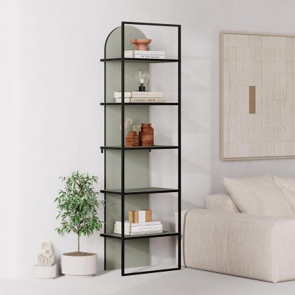 Decortie Archy Modern Bookcase 5-Tier Wall Mounted Shelf Ash Green 180 cm - Image 4
