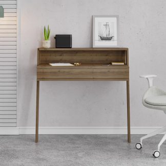 Decortie Cowork Modern Desk Dark Oak Wall Mounted With Drawer 94cm Wide