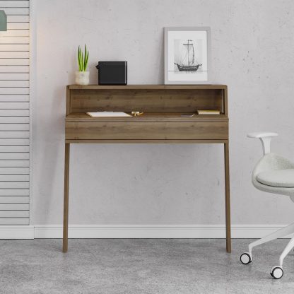 Decortie Cowork Modern Desk Dark Oak Wall Mounted With Drawer 94cm Wide