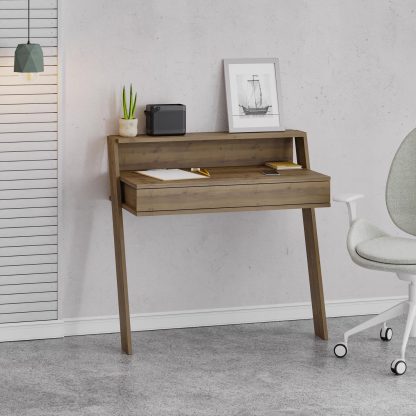 Decortie Cowork Modern Desk Dark Oak Wall Mounted With Drawer 94cm Wide - Image 4