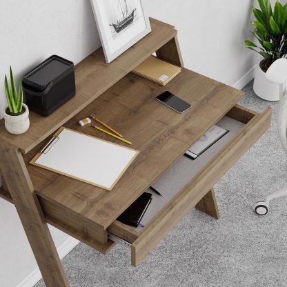 Decortie Cowork Modern Desk Dark Oak Wall Mounted With Drawer 94cm Wide - Image 6