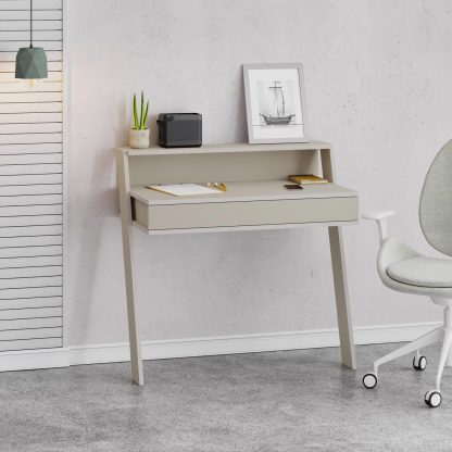 Decortie Cowork Modern Desk Sandstone Wall Mounted With Drawer 94cm Wide - Image 4