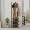 Decortie Modern Archy Hall Stand Coat Rack with Shoe Storage 180cm High Dark Oak