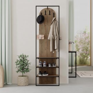 Decortie Modern Archy Hall Stand Coat Rack with Shoe Storage 180cm High Dark Oak