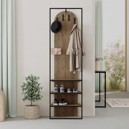 Decortie Modern Archy Hall Stand Coat Rack with Shoe Storage 180cm High Dark Oak
