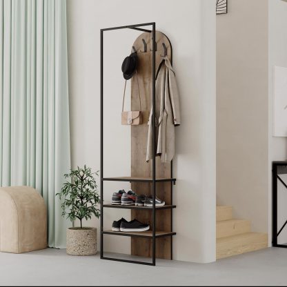 Decortie Modern Archy Hall Stand Coat Rack with Shoe Storage 180cm High Dark Oak - Image 4