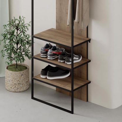 Decortie Modern Archy Hall Stand Coat Rack with Shoe Storage 180cm High Dark Oak - Image 7