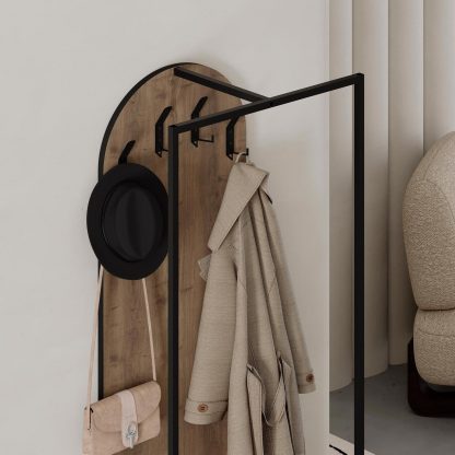 Decortie Modern Archy Hall Stand Coat Rack with Shoe Storage 180cm High Dark Oak - Image 6