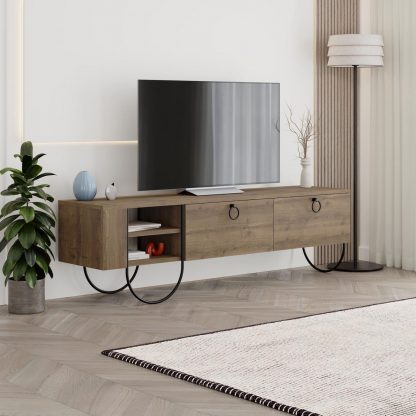 Decortie Norfolk Modern TV Unit Multimedia Centre Dark Oak with Storage - Image 5