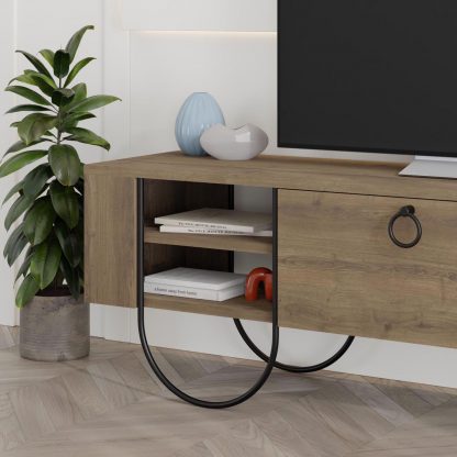 Decortie Norfolk Modern TV Unit Multimedia Centre Dark Oak with Storage - Image 6