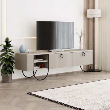 Decortie Norfolk Modern TV Unit Multimedia Centre Sandstone with Storage - Image 5