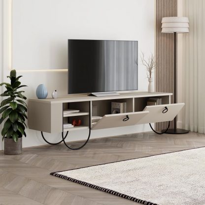Decortie Norfolk Modern TV Unit Multimedia Centre Sandstone with Storage - Image 4