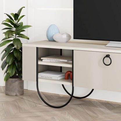 Decortie Norfolk Modern TV Unit Multimedia Centre Sandstone with Storage - Image 6