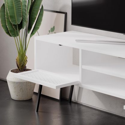 Decortie Naive 2 Door TV Unit Stand - White with Black Metal Legs - Image 5