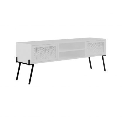 Decortie Naive 2 Door TV Unit Stand - White with Black Metal Legs - Image 4