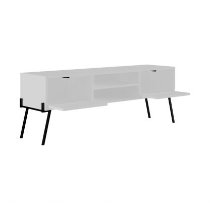 Decortie Naive 2 Door TV Unit Stand - White with Black Metal Legs - Image 3