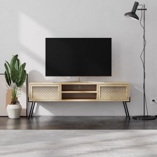 Decortie Naive 2 Door TV Unit Stand - Sapphire Oak with Black Metal Legs
