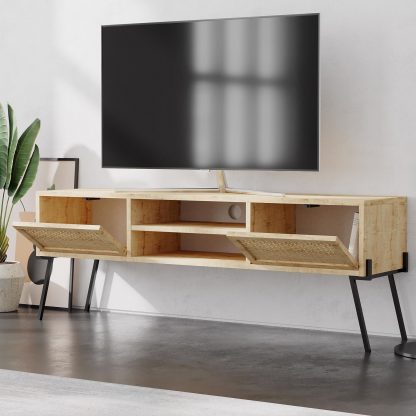 Decortie Naive 2 Door TV Unit Stand - Sapphire Oak with Black Metal Legs - Image 4