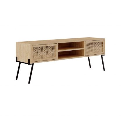 Decortie Naive 2 Door TV Unit Stand - Sapphire Oak with Black Metal Legs - Image 3