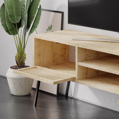 Decortie Naive 2 Door TV Unit Stand - Sapphire Oak with Black Metal Legs - Image 6