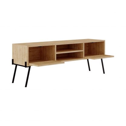 Decortie Naive 2 Door TV Unit Stand - Sapphire Oak with Black Metal Legs - Image 5