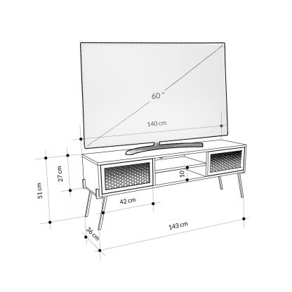 Decortie Naive 2 Door TV Unit Stand - Sapphire Oak with Black Metal Legs - Image 2