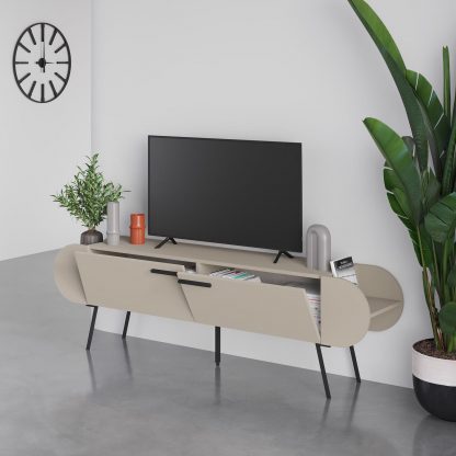 Decortie Capsule Modern TV Unit Multimedia Centre Sandstone with Storage - Image 4