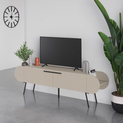 Decortie Capsule Modern TV Unit Multimedia Centre Sandstone with Storage - Image 5