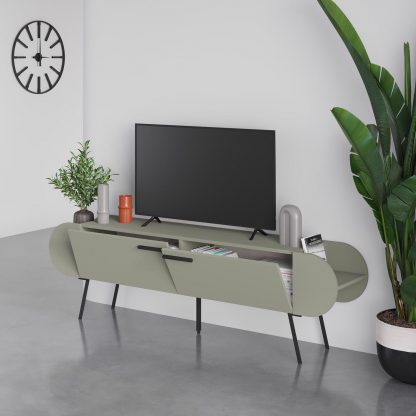 Decortie Capsule Modern TV Unit Multimedia Centre Ash Green with Storage - Image 4