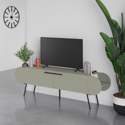 Decortie Capsule Modern TV Unit Multimedia Centre Ash Green with Storage - Image 5