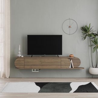 Decortie Tone Modern Wall Mounted TV Unit Stand Dark Oak with Storage
