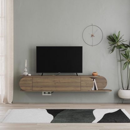 Decortie Tone Modern Wall Mounted TV Unit Stand Dark Oak with Storage