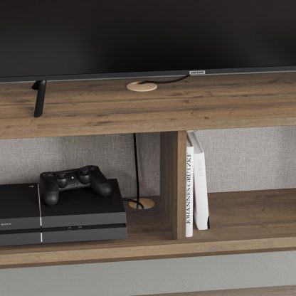 Decortie Tone Modern Wall Mounted TV Unit Stand Dark Oak with Storage - Image 6