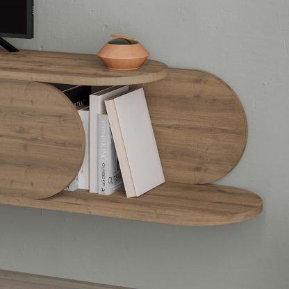 Decortie Tone Modern Wall Mounted TV Unit Stand Dark Oak with Storage - Image 7