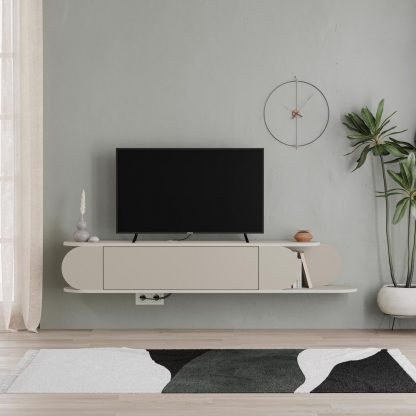 Decortie Tone Modern Wall Mounted TV Unit Stand Sandstone with Storage
