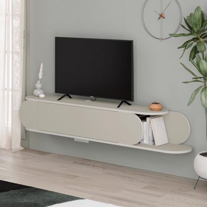 Decortie Tone Modern Wall Mounted TV Unit Stand Sandstone with Storage - Image 4