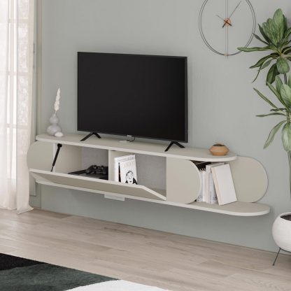 Decortie Tone Modern Wall Mounted TV Unit Stand Sandstone with Storage - Image 5