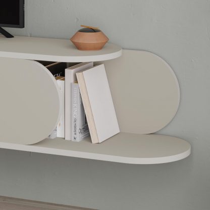 Decortie Tone Modern Wall Mounted TV Unit Stand Sandstone with Storage - Image 6
