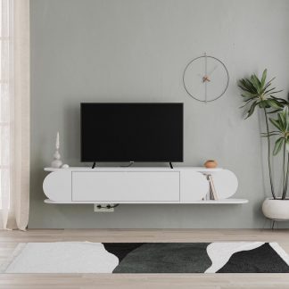 Decortie Tone Modern Wall Mounted TV Unit Stand White with Storage