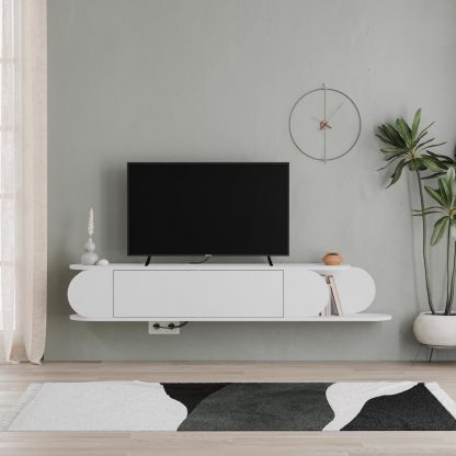 Decortie Tone Modern Wall Mounted TV Unit Stand White with Storage