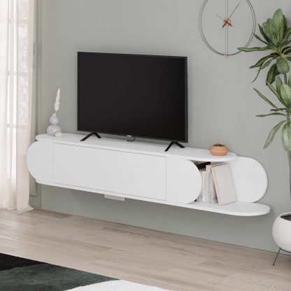 Decortie Tone Modern Wall Mounted TV Unit Stand White with Storage - Image 5